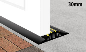 Illustration showing how the 30mm garage door rain guard slots under the door