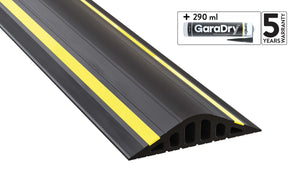 40mm garage door water barrier with images of 5 year warranty and GaraDry adhesive