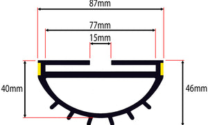 Diagram showing the dimensions of the wrap around roller shutter door seal