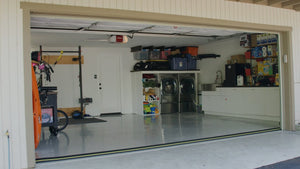 A clean garage with a 40mm garage door water barrier threshold seal installed