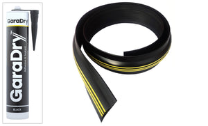 Coiled 25mm garage door weather strip with an image of GaraDry adhesive