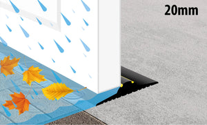 Illustration showing a 20mm garage door weather seal stopping rainfall and leaves