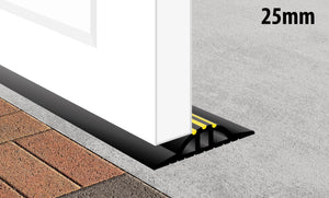 Drawing of a 25mm trade coil seal fitted under a garage door