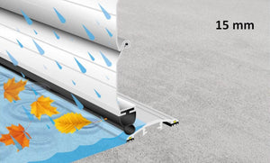 Illustration showing how the 15mm commercial door threshold seal stops rain and debris