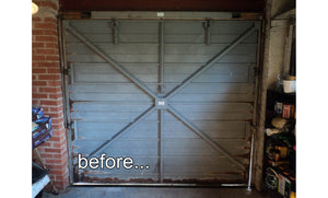 Garage door before the GaraDry insulation kit is applied to the door