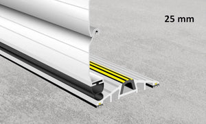 An illustration of how the 25mm commercial threshold seal will function with a roller shutter door